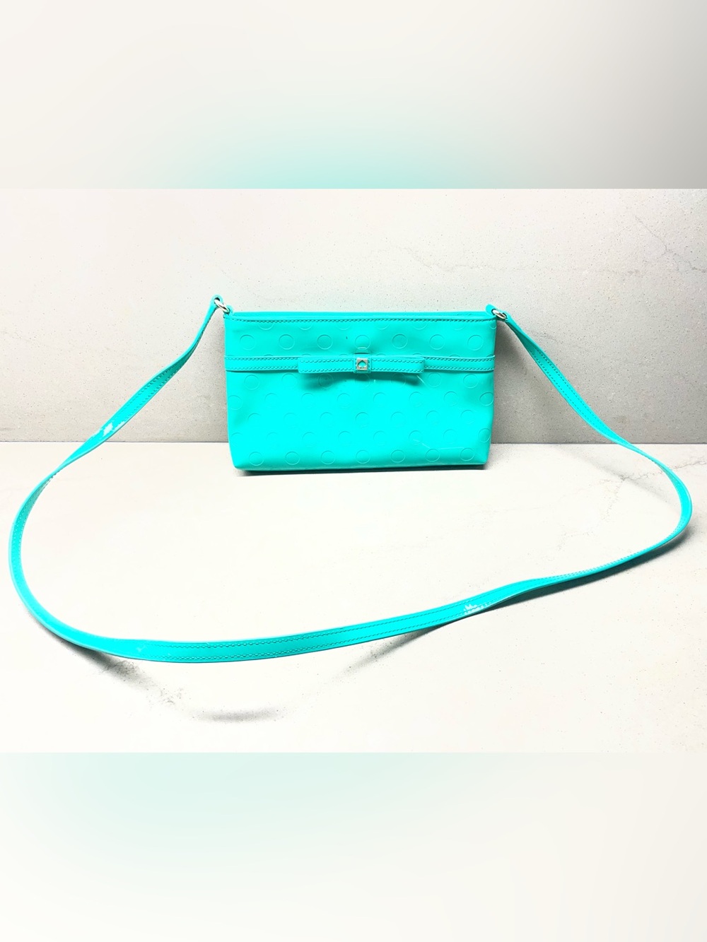 Kate Spade New York Turquoise Patent Polka Dot Small Crossbody Zip Strap